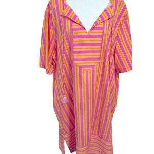 Marina Rinaldi striped cotton maxi dress in pinks and orange. Size 20. EUC